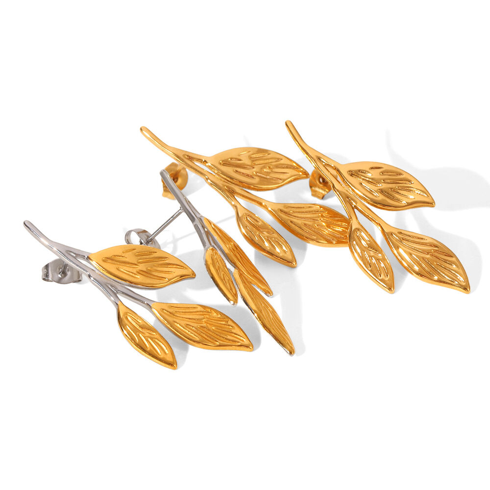 1 Pair Simple Leaf Stainless Steel Waterproof Gold Color Women's Stud Earrings Picture6