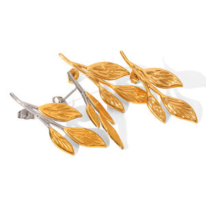 1 Pair Simple Leaf Stainless Steel Waterproof Gold Color Women's Stud Earrings h5 Picture6