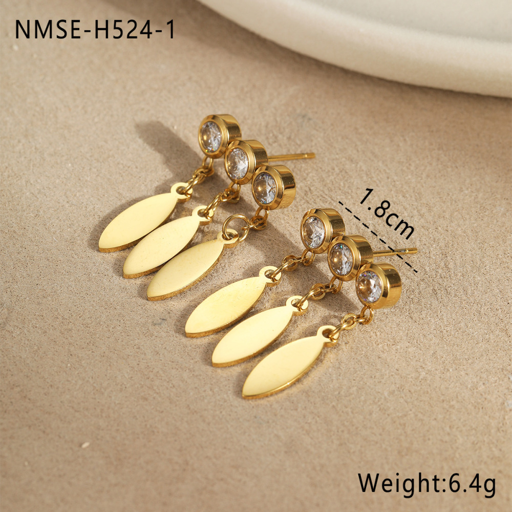 1 Pair Luxurious Elegant Heart Clover Rectangle Stainless Steel Waterproof Gold Color Women's Dangle Earrings h5Picture2