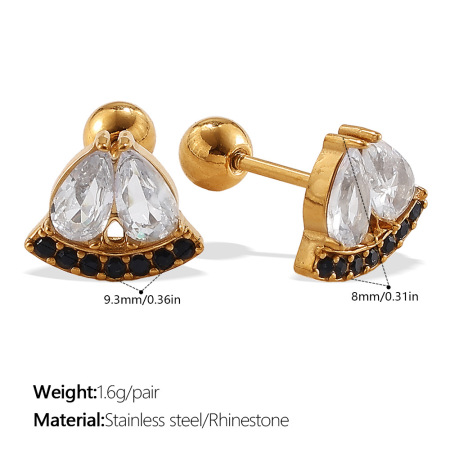1 paio di orecchini piercing con nodo a fiocco in acciaio inossidabile, impermeabili, color oro, con strass