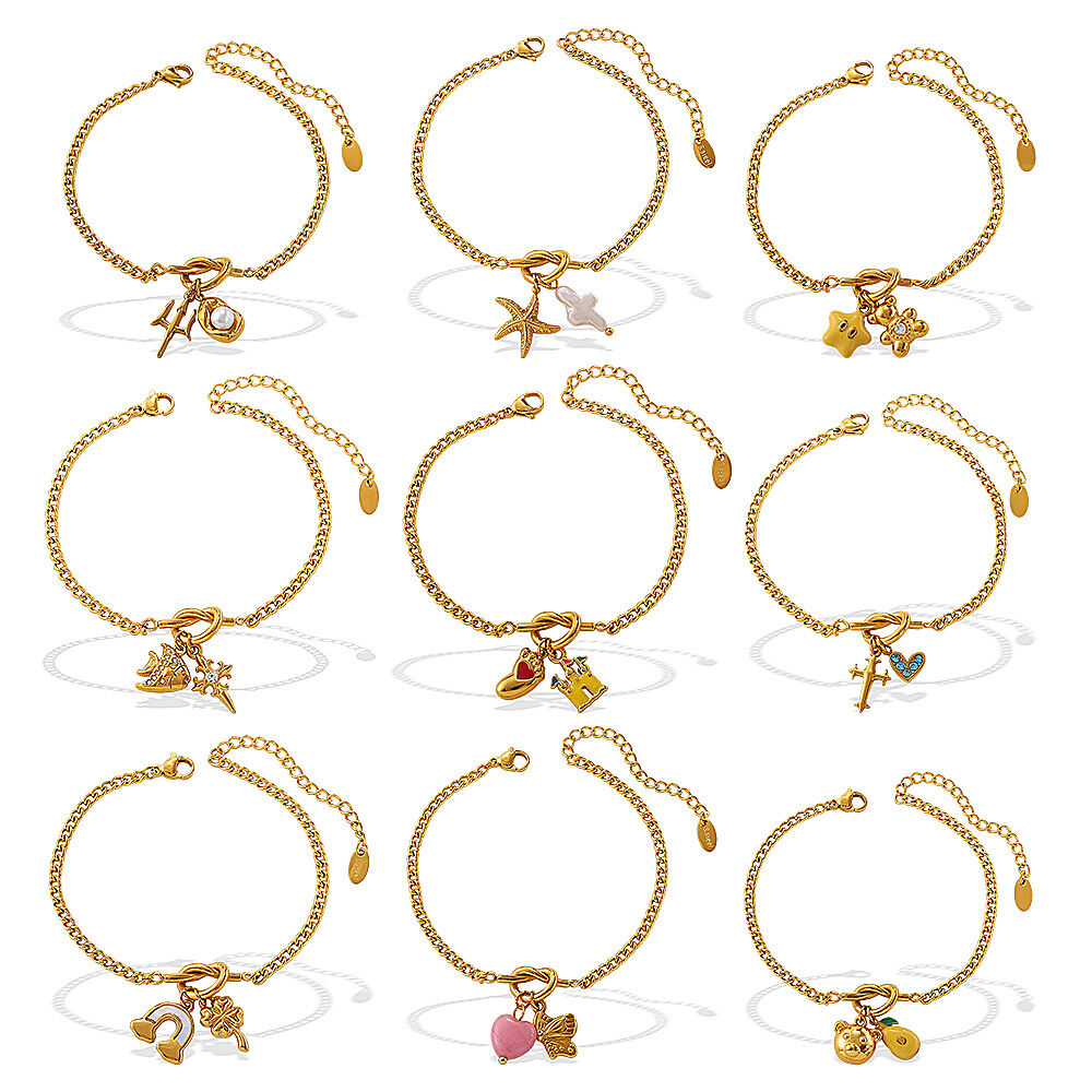1 pulsera de acero inoxidable resistente al agua de color dorado con dijes DIY h5 Imagen4