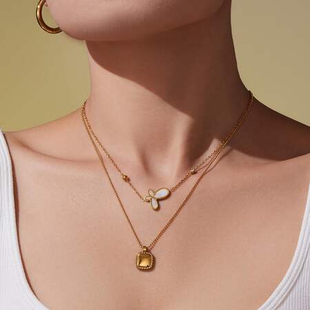 1 Piece Elegant Butterfly Stainless Steel Waterproof Gold Color Shell Women's Pendant Necklaces