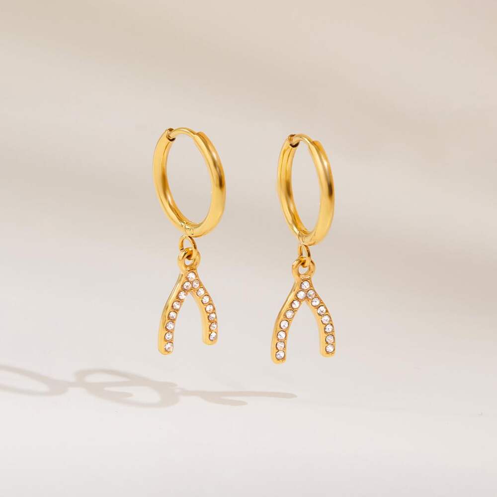 1 Pair Elegant Irregular Shape Stainless Steel Waterproof Gold Color Zircon Women's Drop Earrings h5Picture5