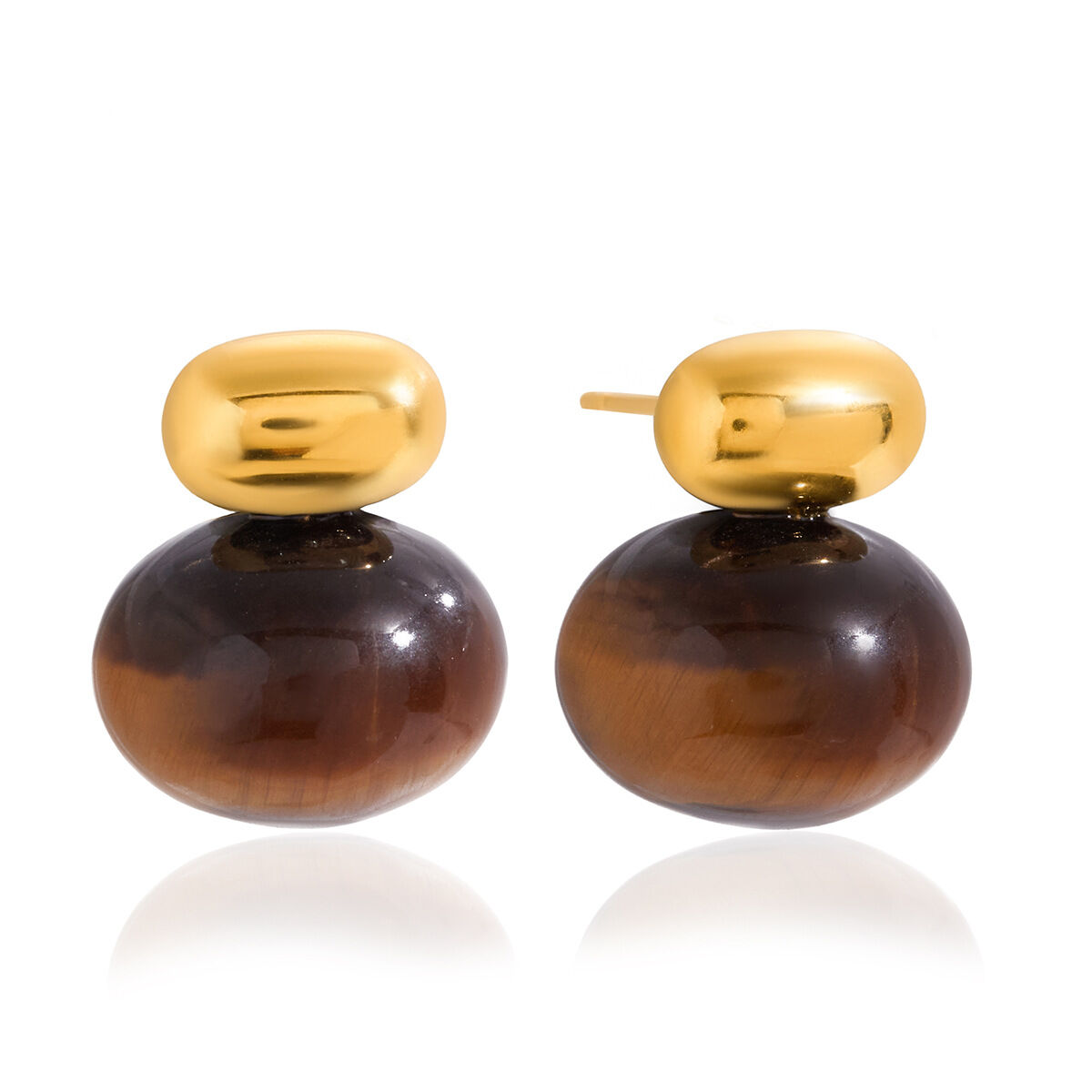 1 paar klassieke ovale, waterdichte, goudkleurige oorbellen met natuursteen voor dames. h5 