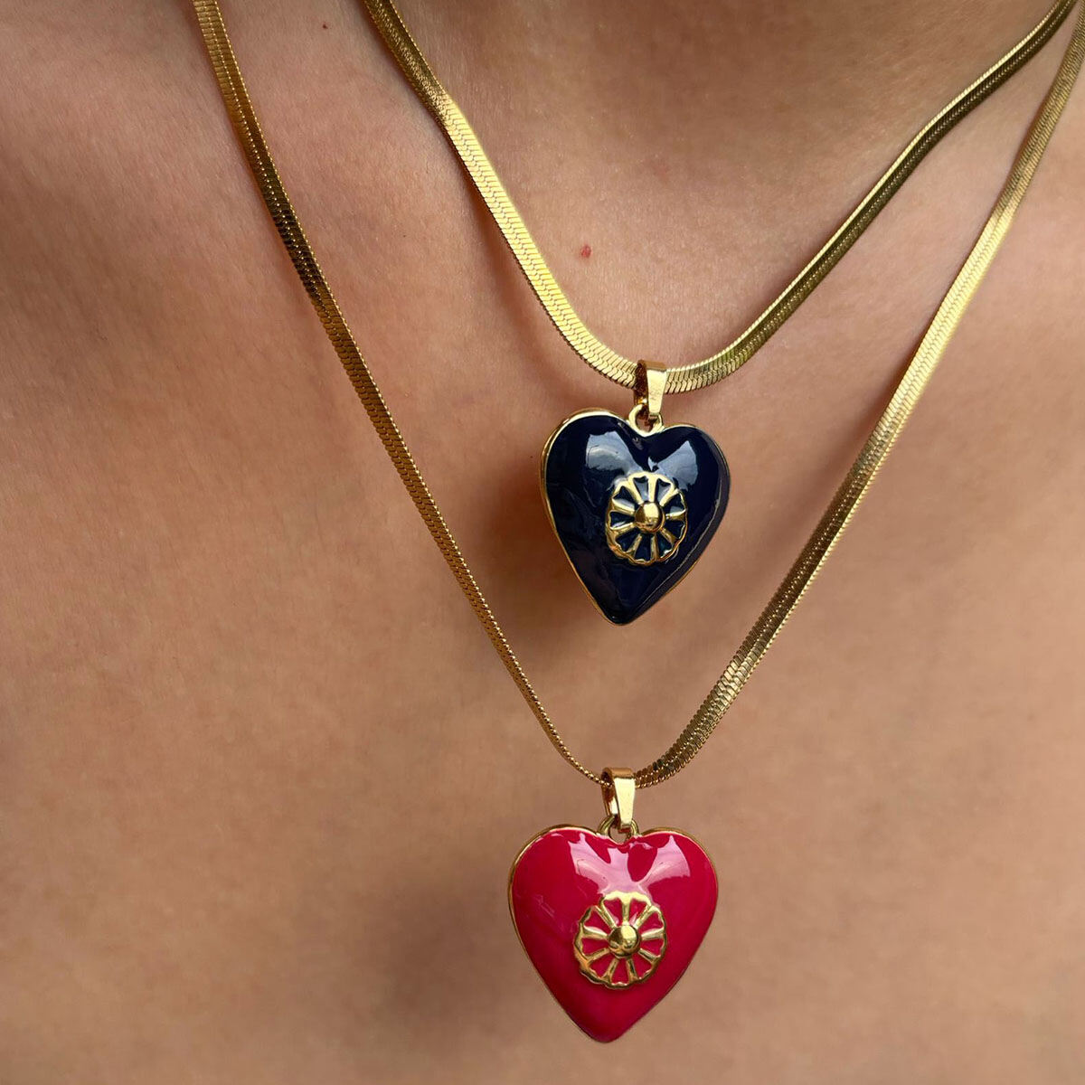 1 Piece Enamel Heart Stainless Steel Waterproof Gold Color Pendant Necklace