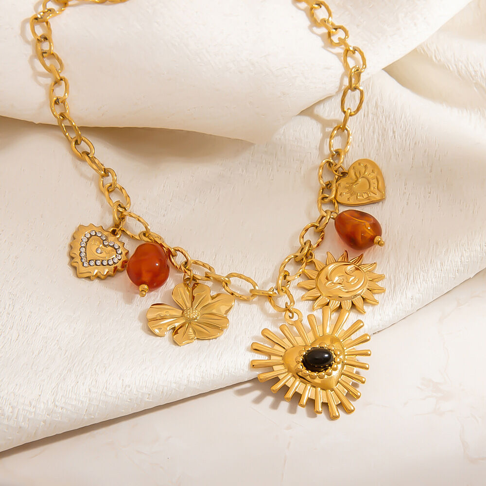 1 Piece DIY Flower Heart Sun Stainless Steel Waterproof Women's Pendant Necklaces h5Picture2