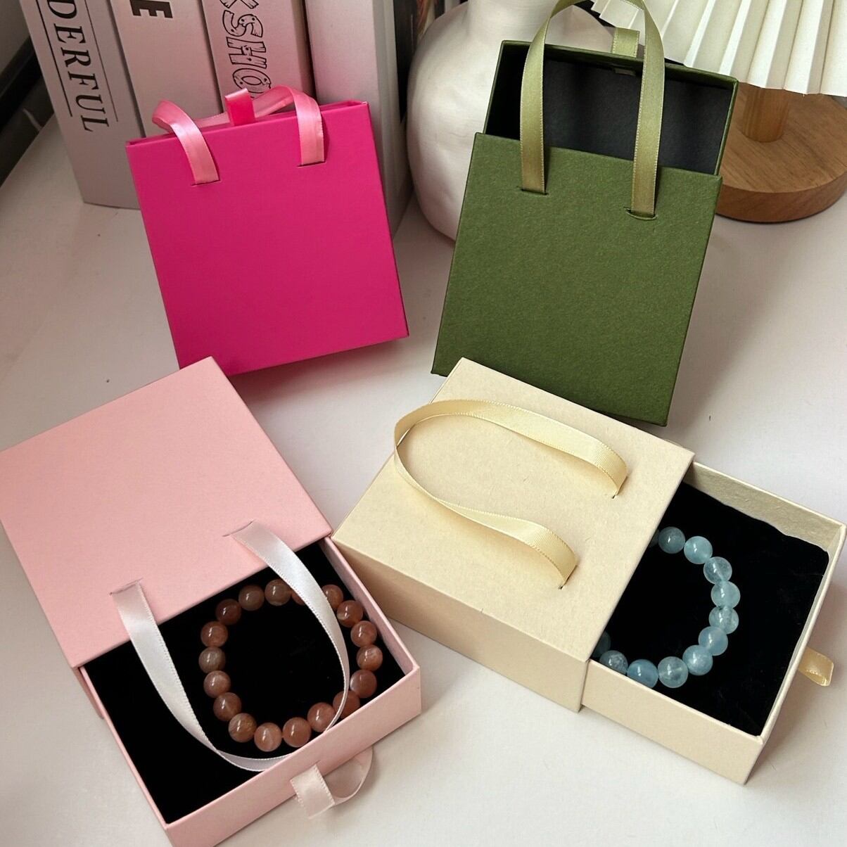 Solid Color Paper Jewelry Box Customized Logos Available