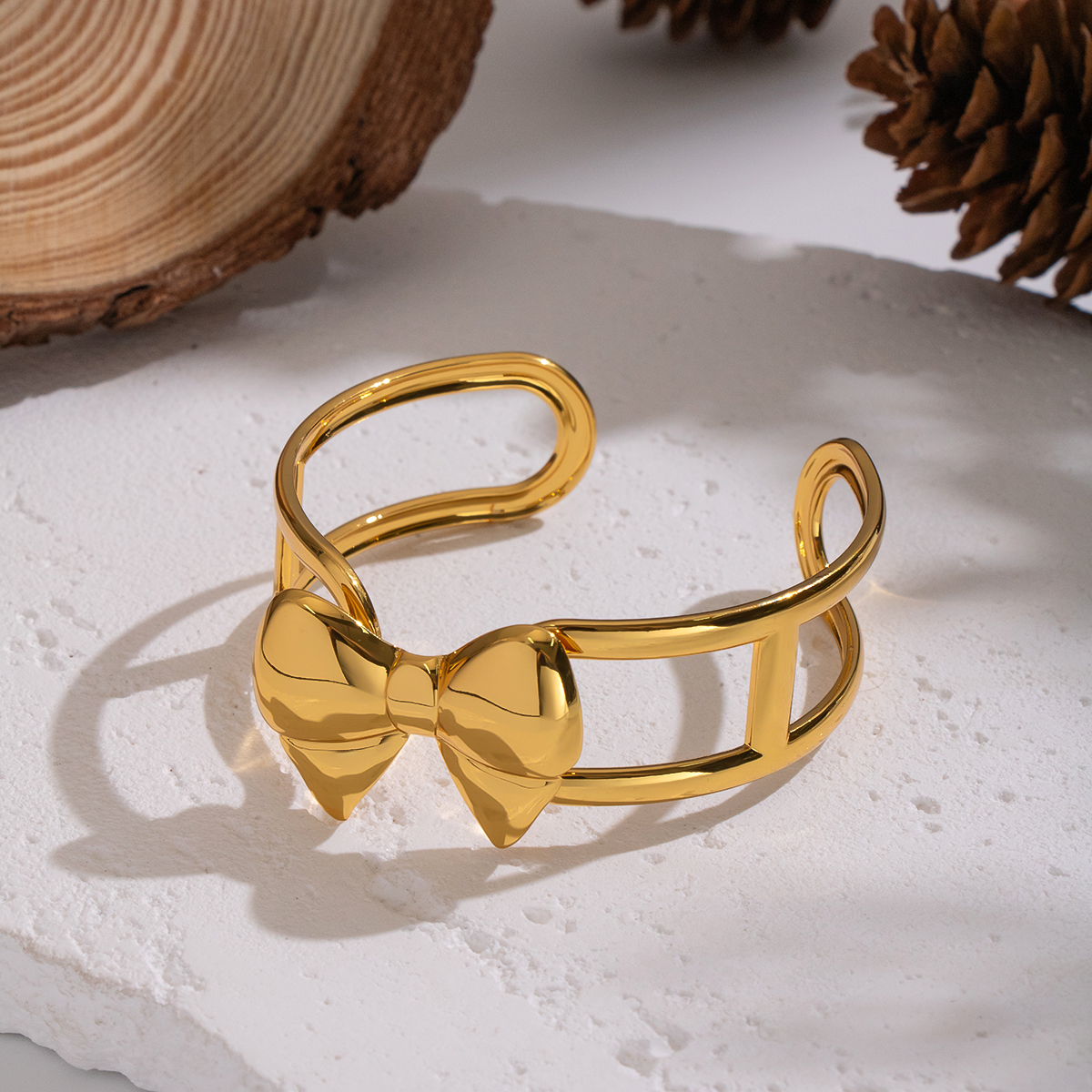 1 Piece Sweet Bow Knot Stainless Steel Waterproof  Gold Color Cuff Bracelet