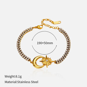 1 Piece Moon Stainless Steel Waterproof Gold Color Charm Bracelet h5