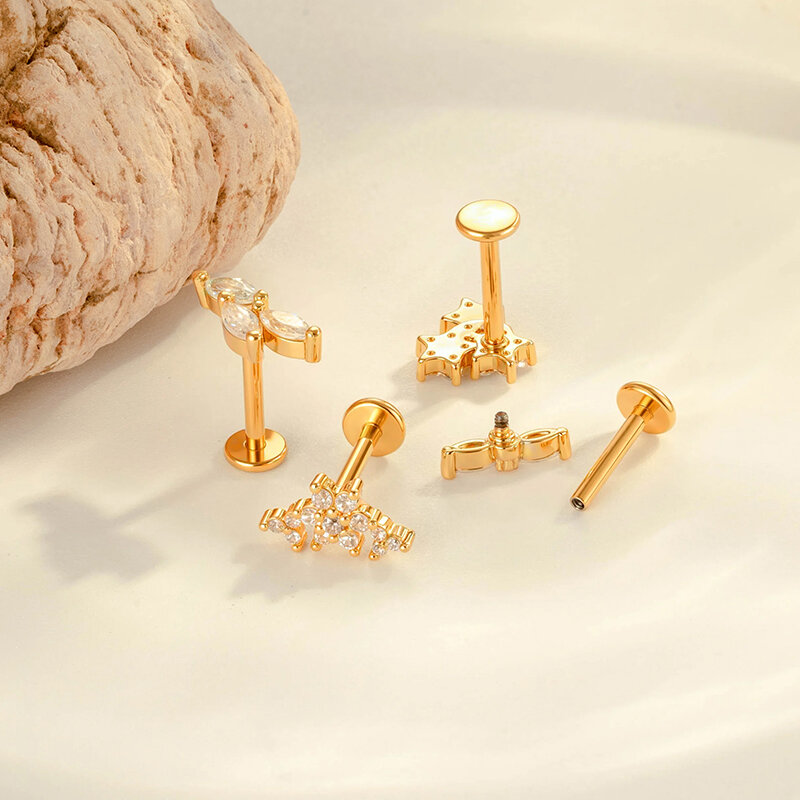 1 Piece Elegant Flower Copper Gold Color Zircon Women's Piercing Earrings 2