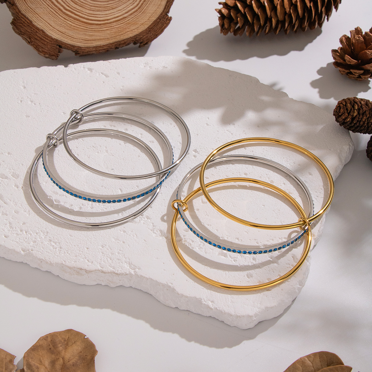 1 Piece Hip-Pop Circle Stainless Steel Waterproof Gold Color Bangles
