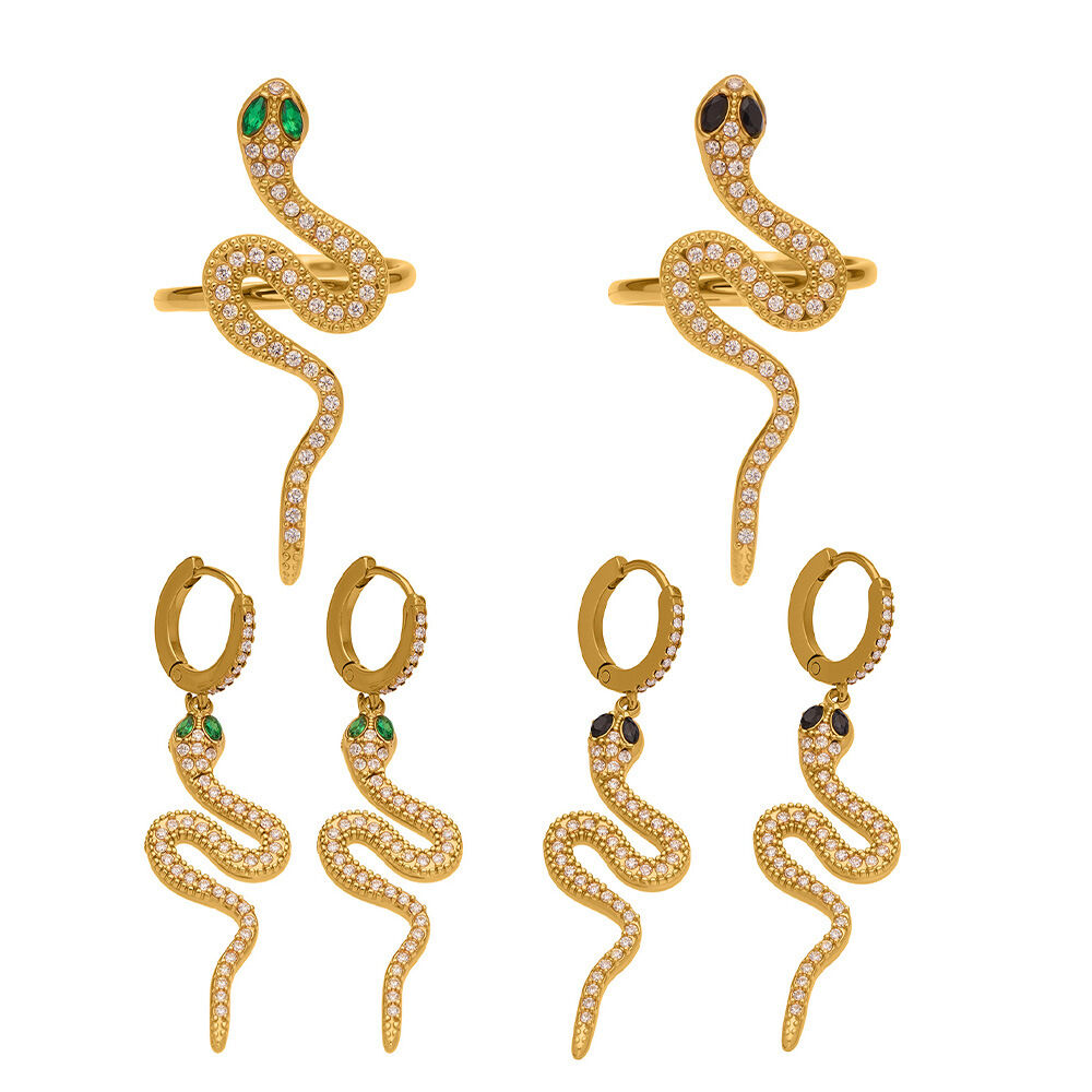 Sophisticated Snake Stainless Steel Waterproof Gold Color Zircon Women's Jewelry Sets Picture8