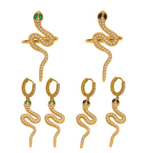 Sophisticated Snake Stainless Steel Waterproof Gold Color Zircon Women's Jewelry Sets h5 Picture8