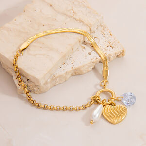 1 stuk elegante, waterdichte armband van roestvrij staal met hartje en zirkonia bedeltje h5 Afbeelding3