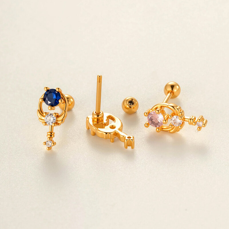 1 boucle d'oreille piercing en forme d'ailes en cuivre couleur or et zircon 2
