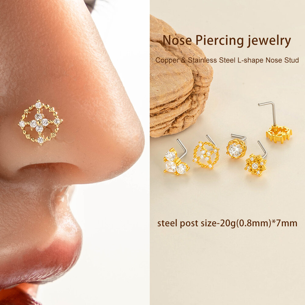 1 Piece Copper Gold Color Zircon Nose Stud h5 Picture4