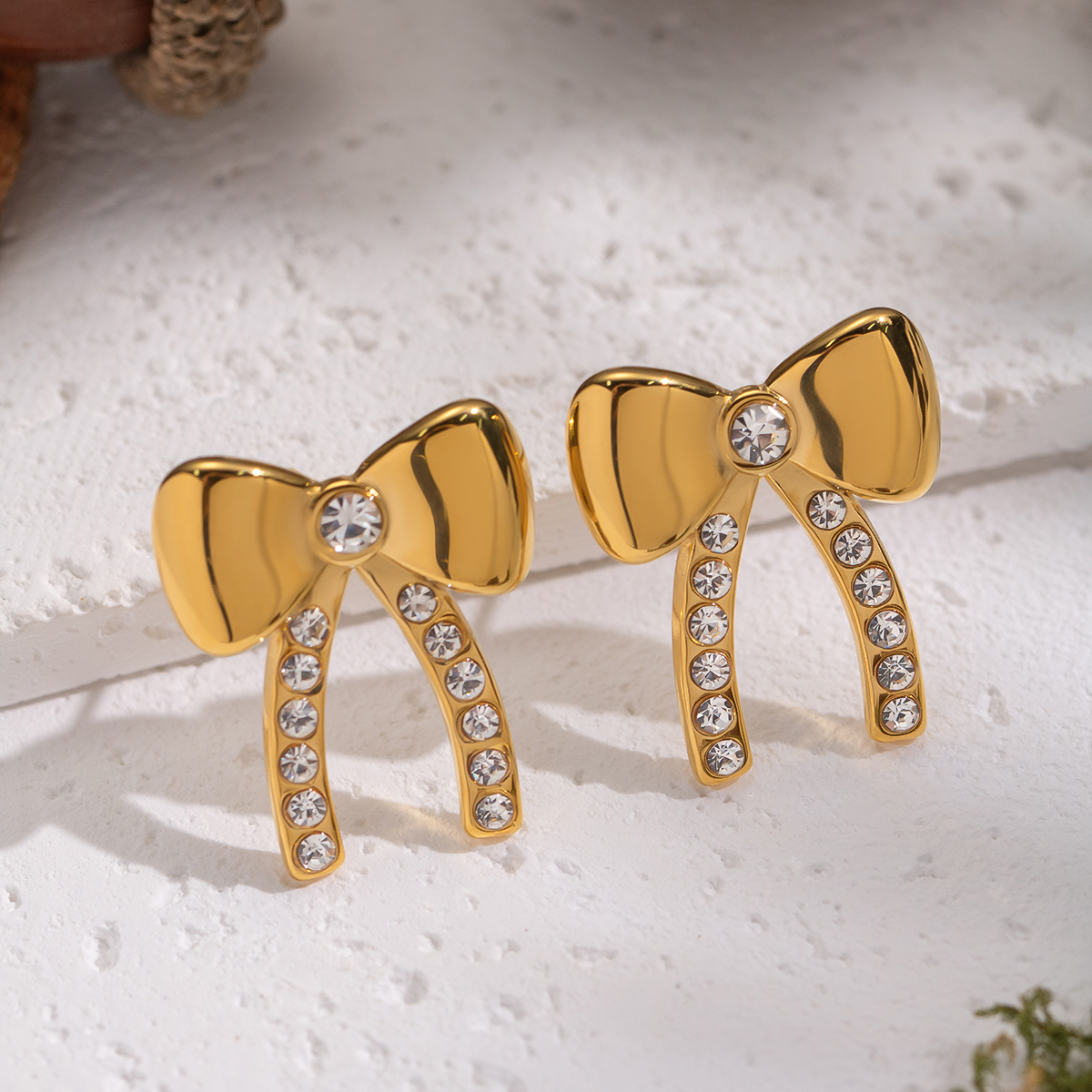 1 Pair Elegant Bow Knot Stainless Steel Waterproof Gold Color Stud Earrings Picture2