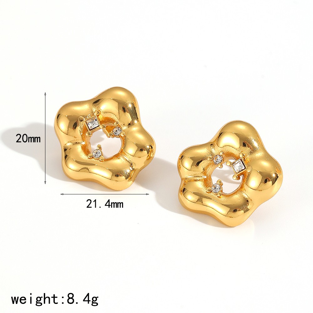 1 Pair Heart Stainless Steel Waterproof  Gold Color Zircon  Stud Earrings h5 