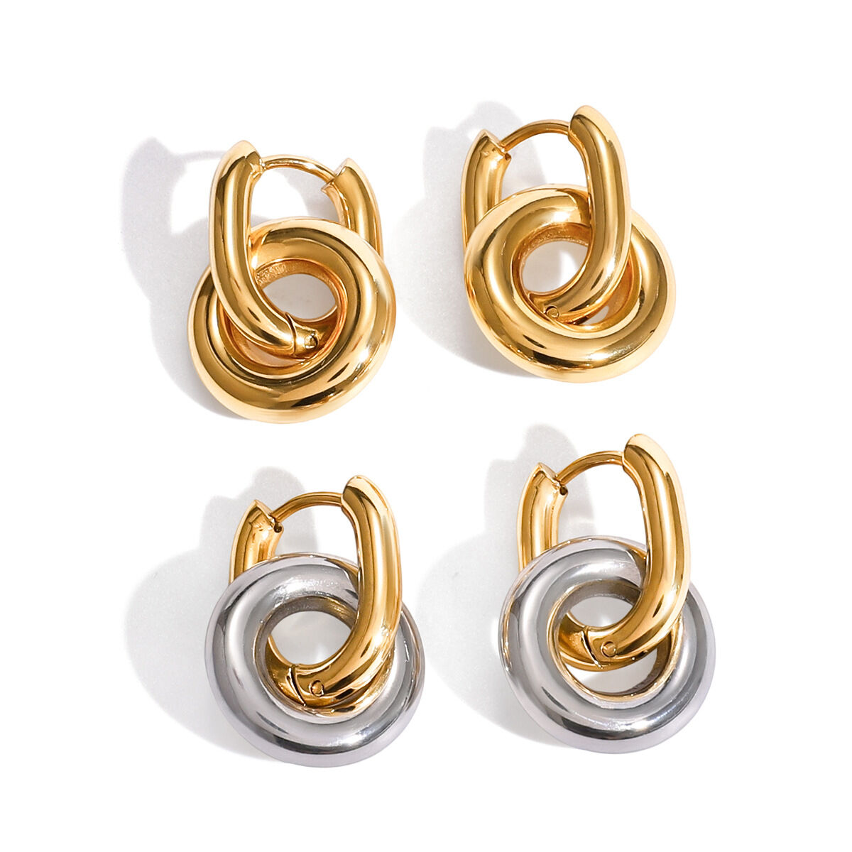 1 Pair Simple Circle Mixed Gold&Silver Colors Stainless Steel Waterproof Women's Hoop Earrings h5 Picture7