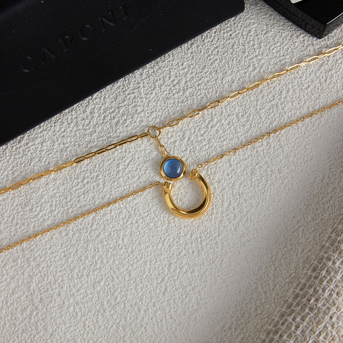 1 Piece Classic Blue Resin Circle Stainless Steel Waterproof Gold Color Women's Pendant Necklaces Picture6