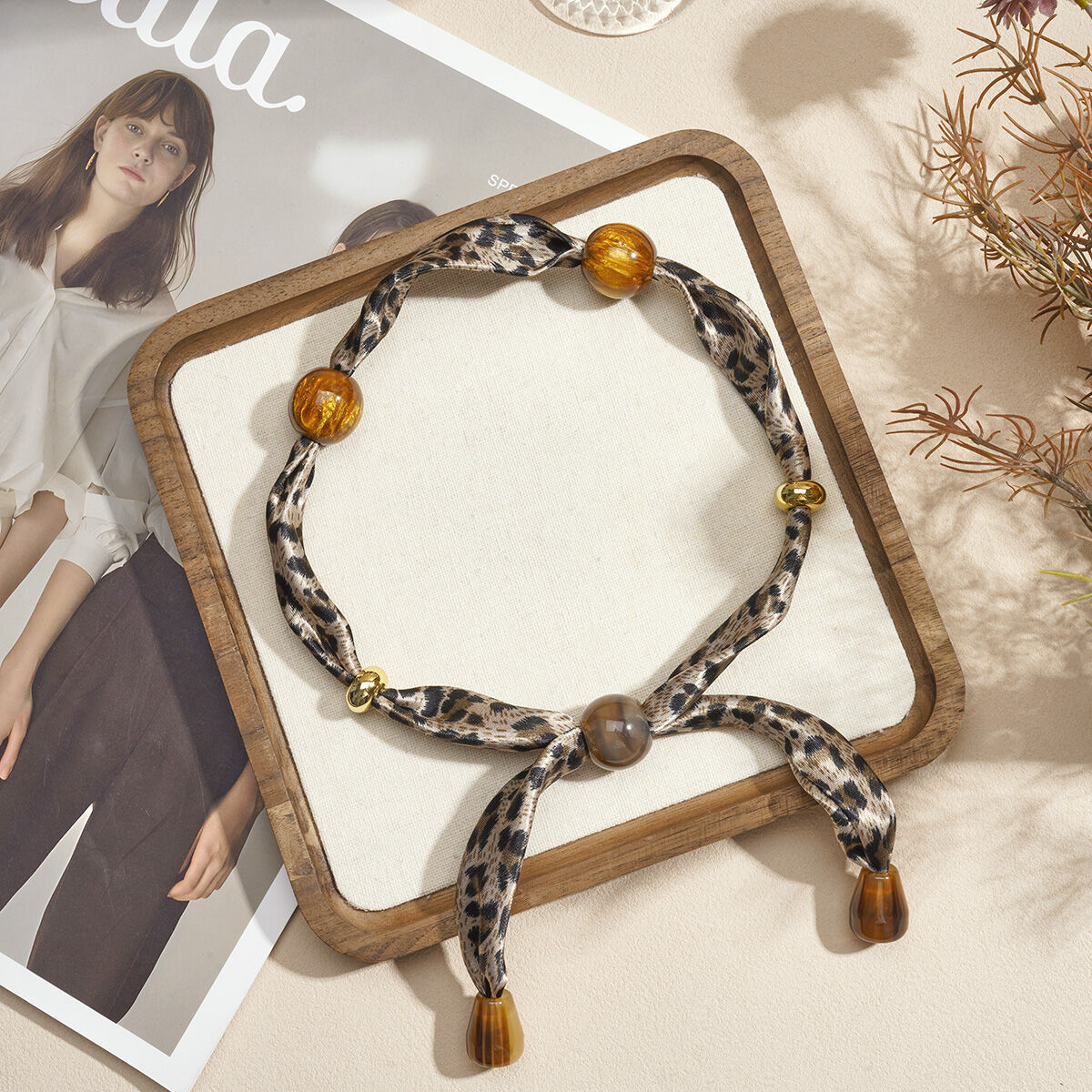 1 stuk retro luipaardprint stoffen sjaalketting Afbeelding8