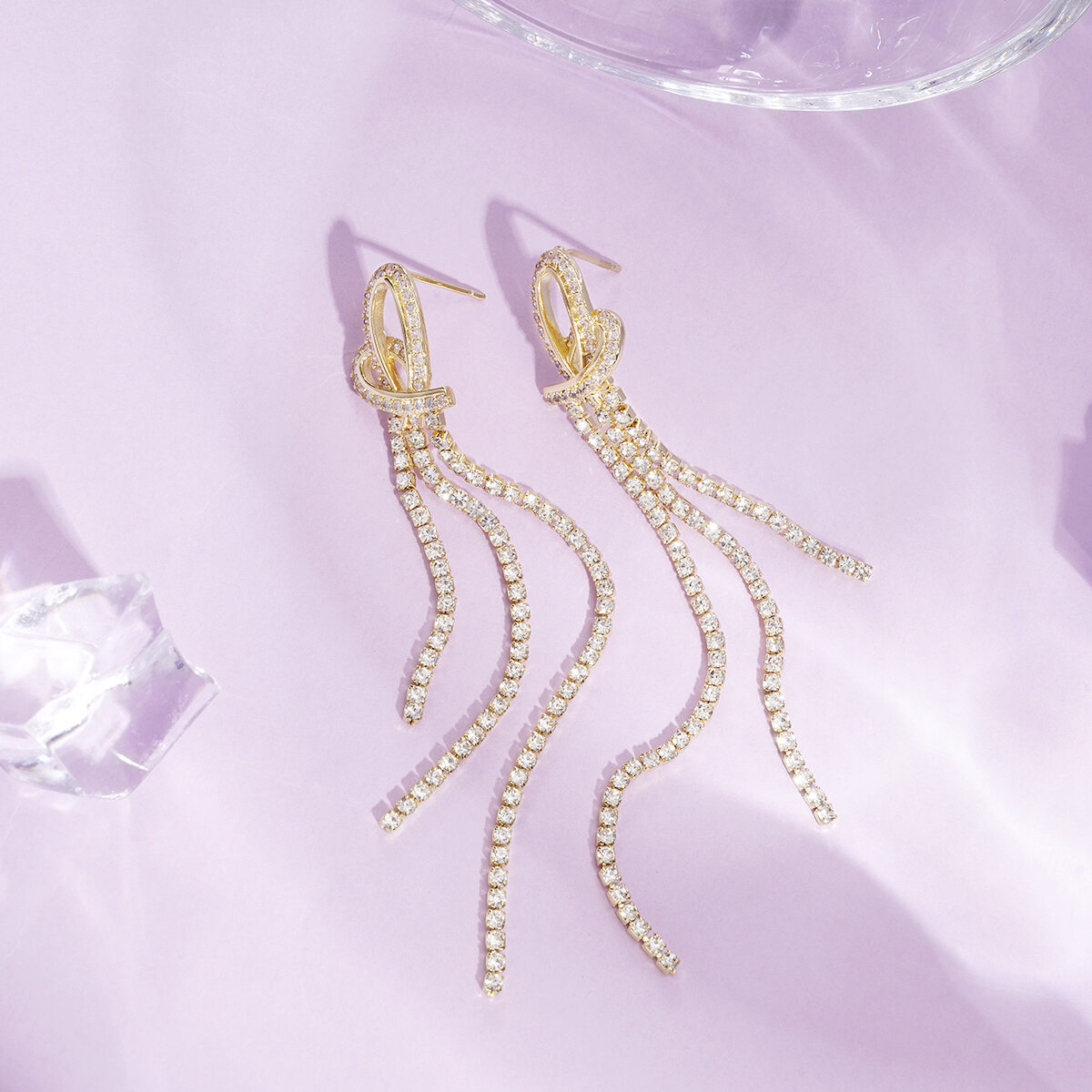1 Pair Festive Series Heart Tassel Copper Party Earrings Picture4