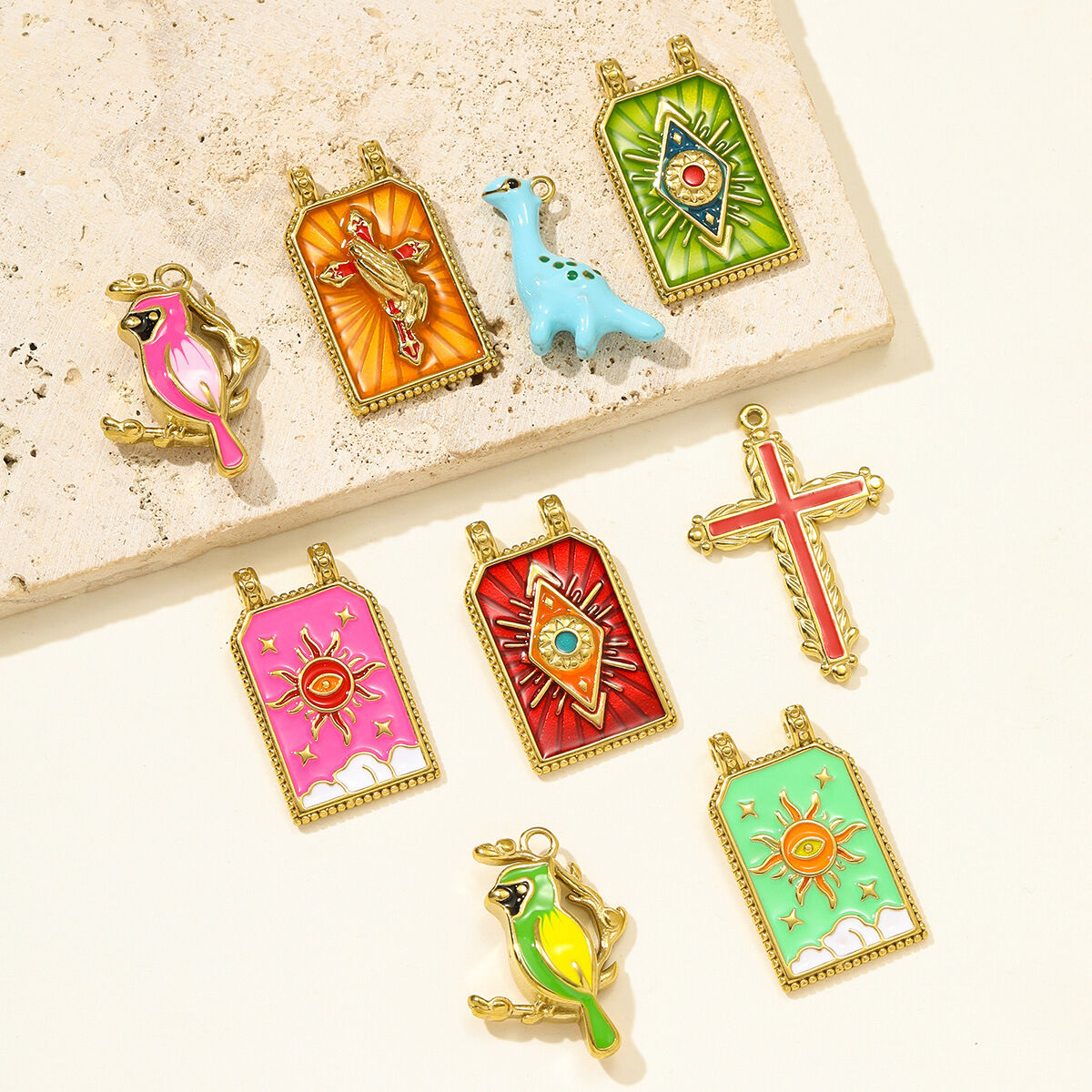 1 Stück luxuriöser Tarot-Anhänger aus Edelstahl, wasserdicht, goldfarben, für Damen Bild4