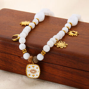 1 Piece Retro Devil's Eye Sun Beads Acrylic Gold Color Women's Pendant Necklaces h5 Picture4