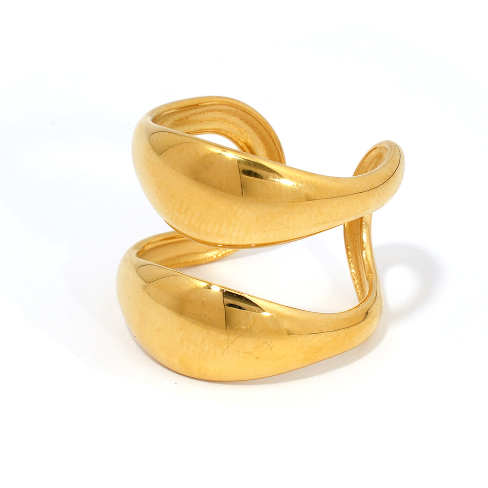 1 Piece Simple Daily Irregular Shape Stainless Steel Waterproof Gold Color Women's Statement Rings