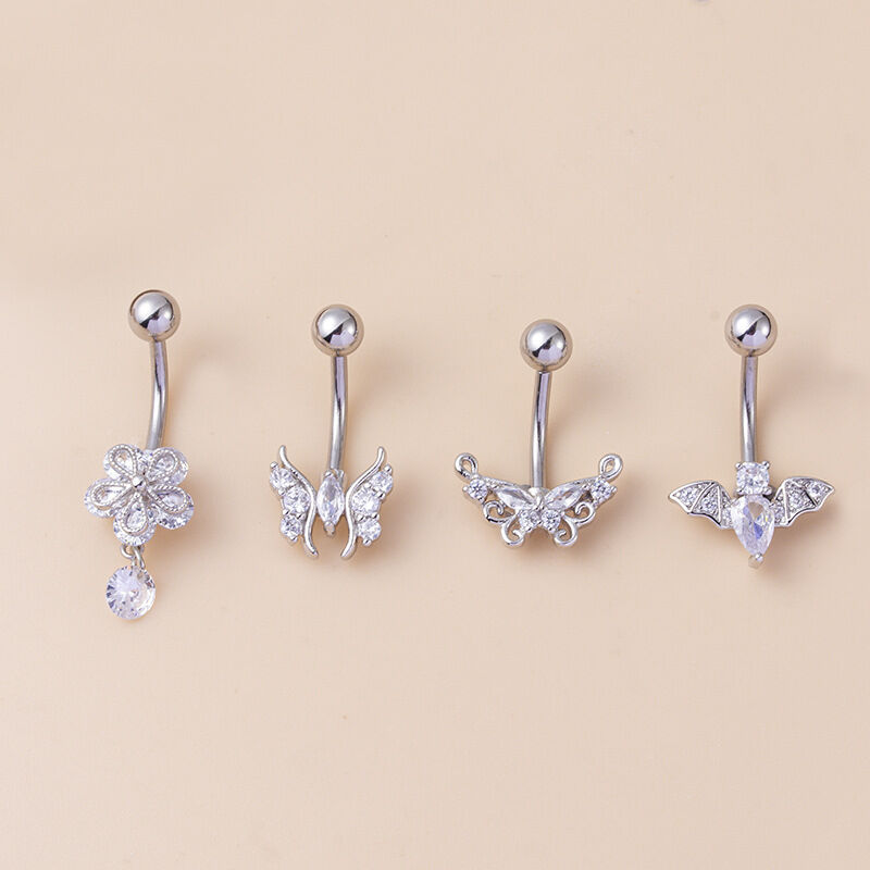 Piercing all'ombelico in rame e zircone a forma di farfalla con fiore, 1 pezzo 2