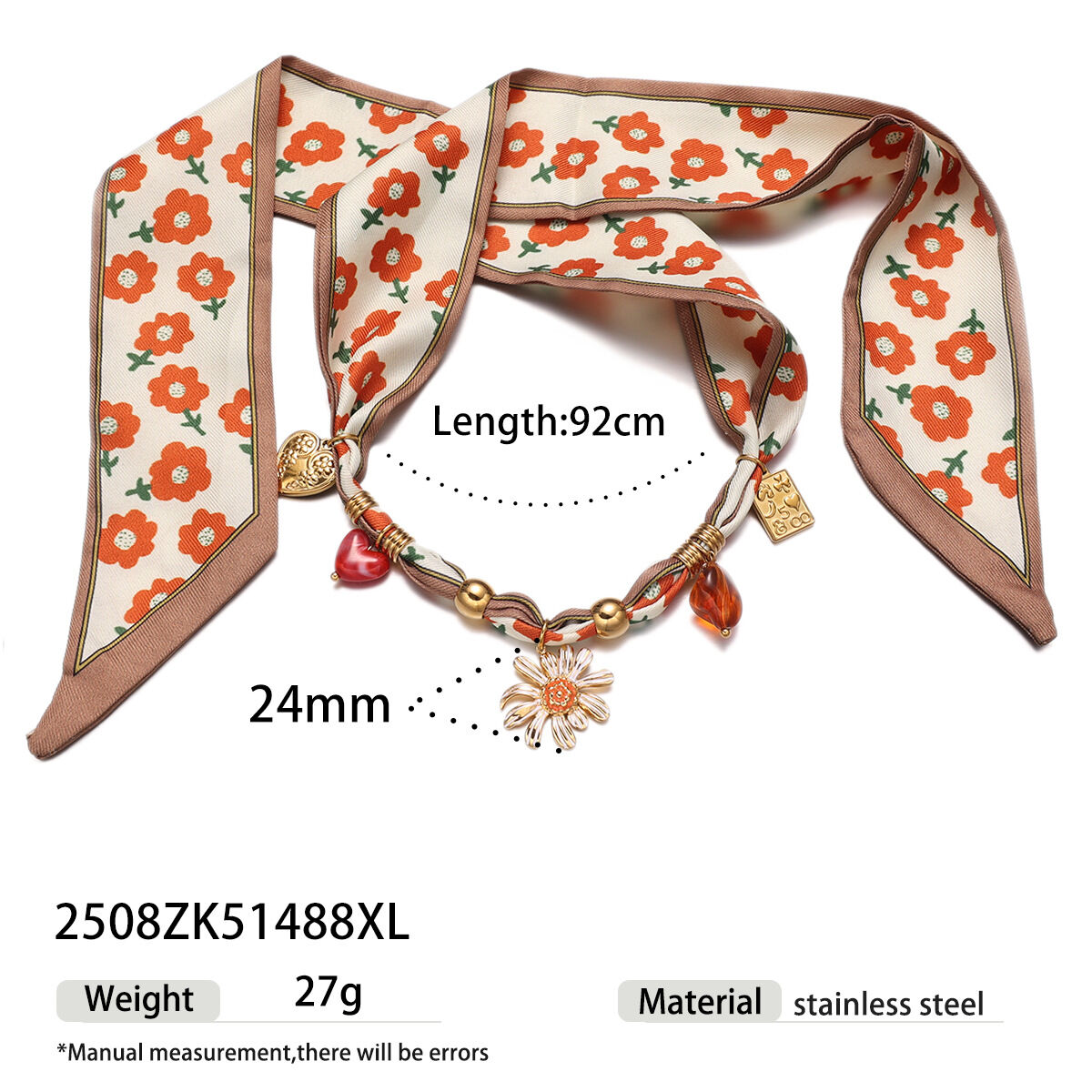 1 Piece Flower Stainless Steel Waterproof Gold Color Fabric Pendant Necklace 