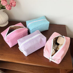 1 Piece Simple Classic Lace - trimmed Checkered Large Polyester Women's Makeup Bags h5 Picture3