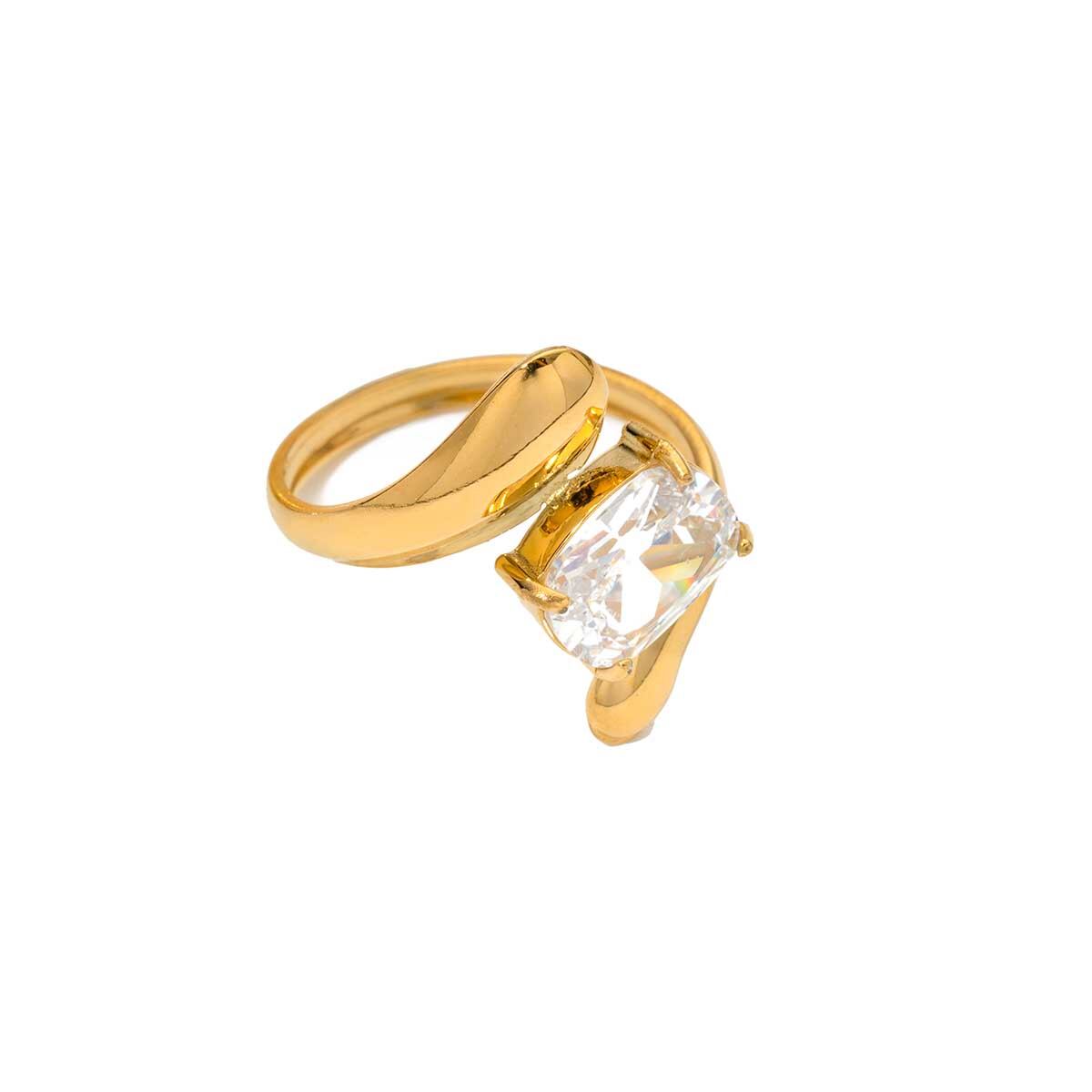 1 Piece Simple Irregular Shape Stainless Steel Waterproof   Gold Color Women's Gemstone Ring 