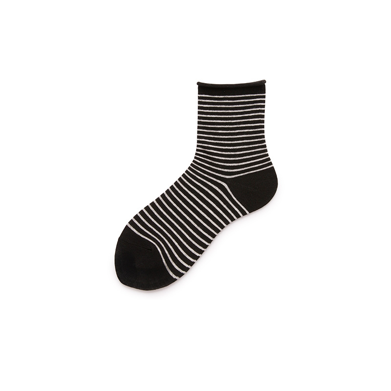 1 Pair Black&White Stripe Cotton Women's Mid-Calf Socks 