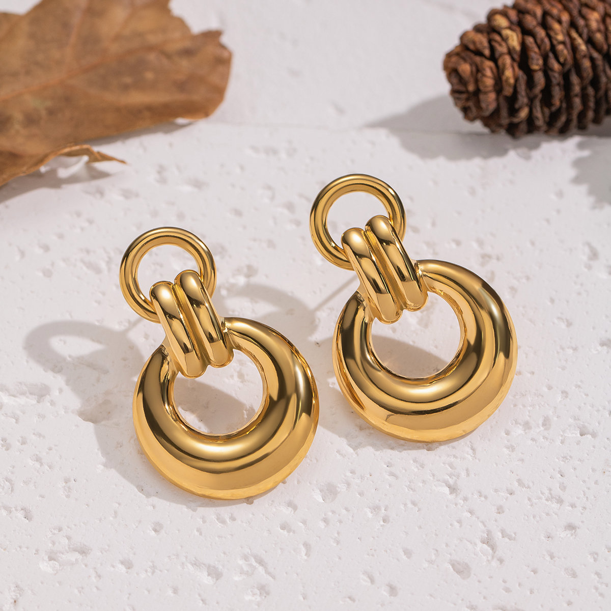 1 Pair Stainless Steel Waterproof Gold Color Stud Earrings h5 Picture2