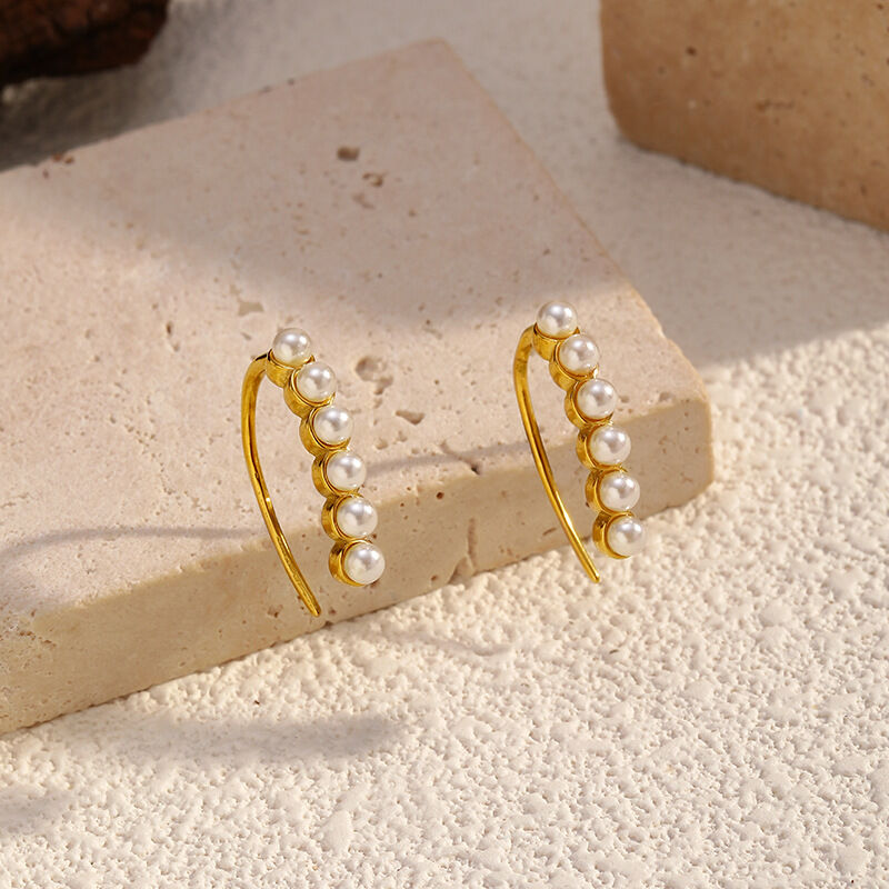 1 Pair Irregular Shape Stainless Steel Waterproof Pearl Gold Color Stud Earrings Picture2