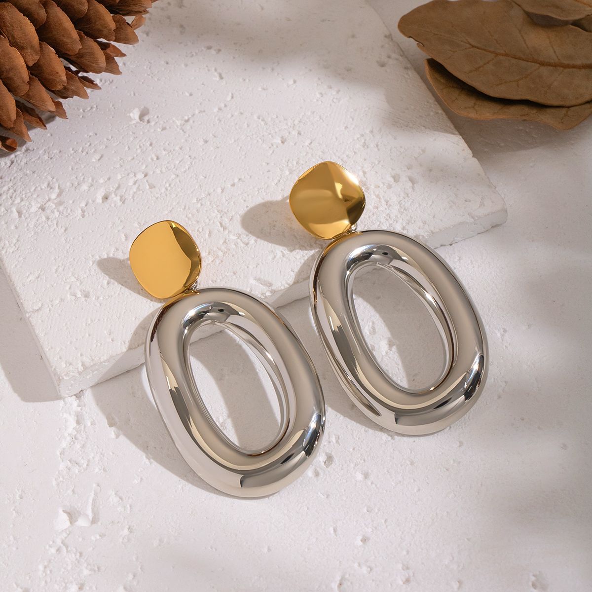 1 Pair Circle Stainless Steel Waterproof Mixed Color Drop Earrings