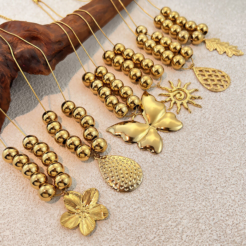 1 Stuk Kralen Roestvrij Staal Waterdicht Goudkleurige Statement Hanger Ketting Afbeelding4
