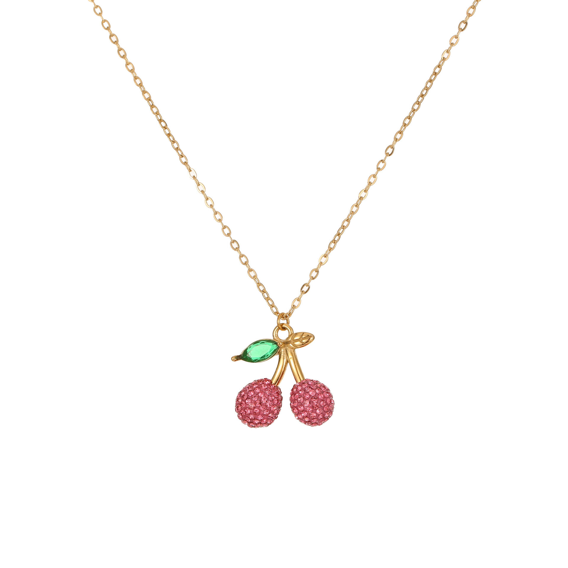 1 Piece Luxurious  Sweet Cherry Stainless Steel Waterproof   Gold Color  Women's Pendant Necklaces Picture5