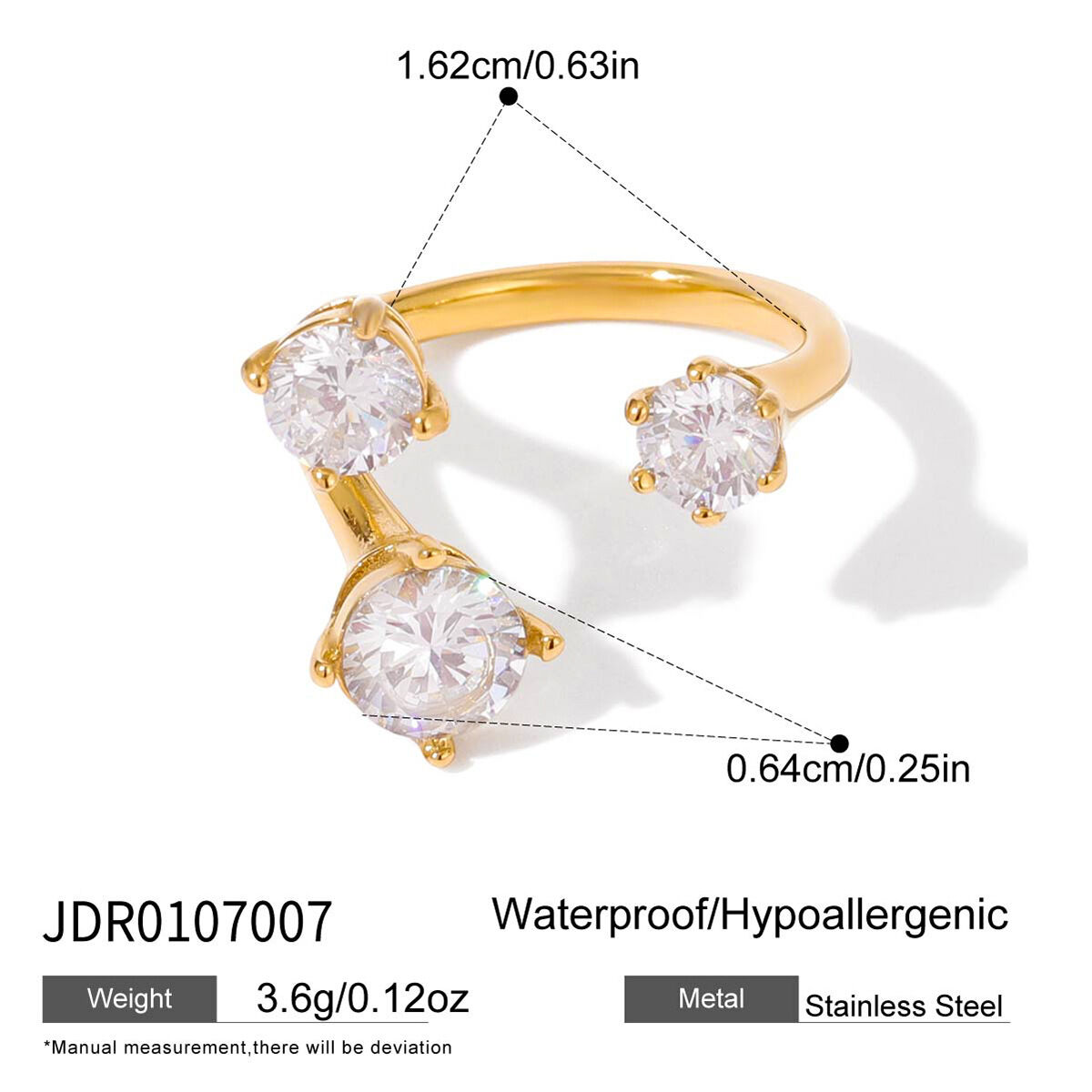 1 Piece Luxurious Irregular Shape Stainless Steel Waterproof Gold Color Zircon Women's Gemstone Rings Picture2