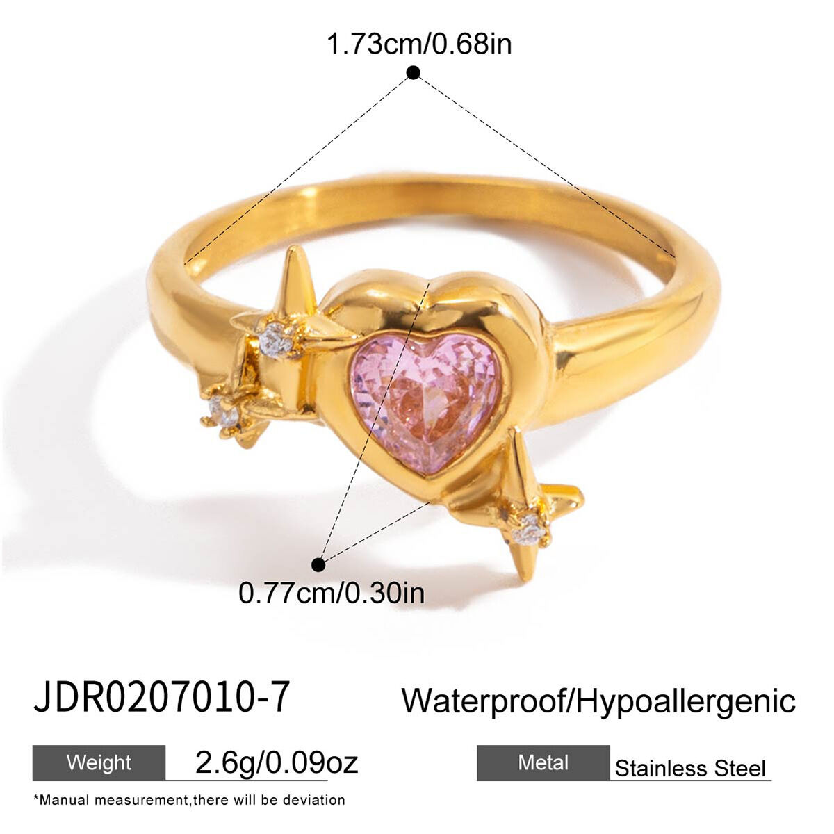 1 Piece Glamorous Pink Heart Stainless Steel Waterproof Gold Color Zircon Women's Gemstone Rings h5 Picture2