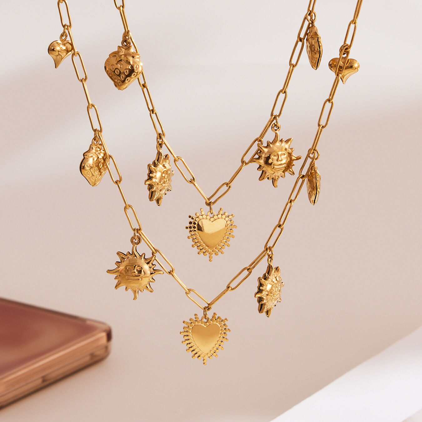 1 Piece Classic Heart&Sun Stainless Steel Waterproof Gold Color Women's Pendant Necklaces Picture2