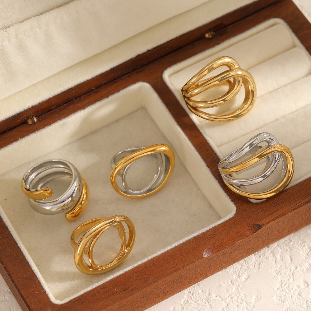 1 Piece Lines Mixed Gold Stainless Steel Waterproof Minimalist Ring