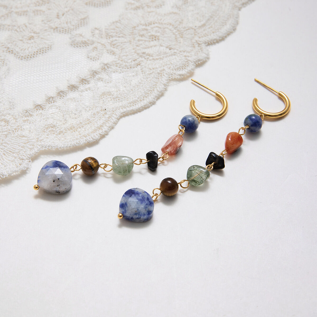 1 Piece Irregular Shape Natural Stone Stainless Steel Waterproof Women's Beads Earrings Picture5