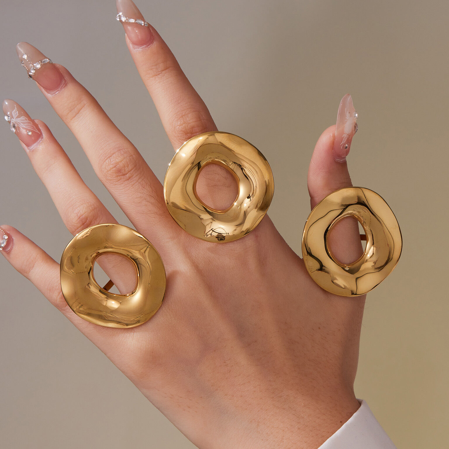 1 Piece Exaggerated Irregular Circle Stainless Steel Waterproof Gold Color Statement Rings h5 Picture5