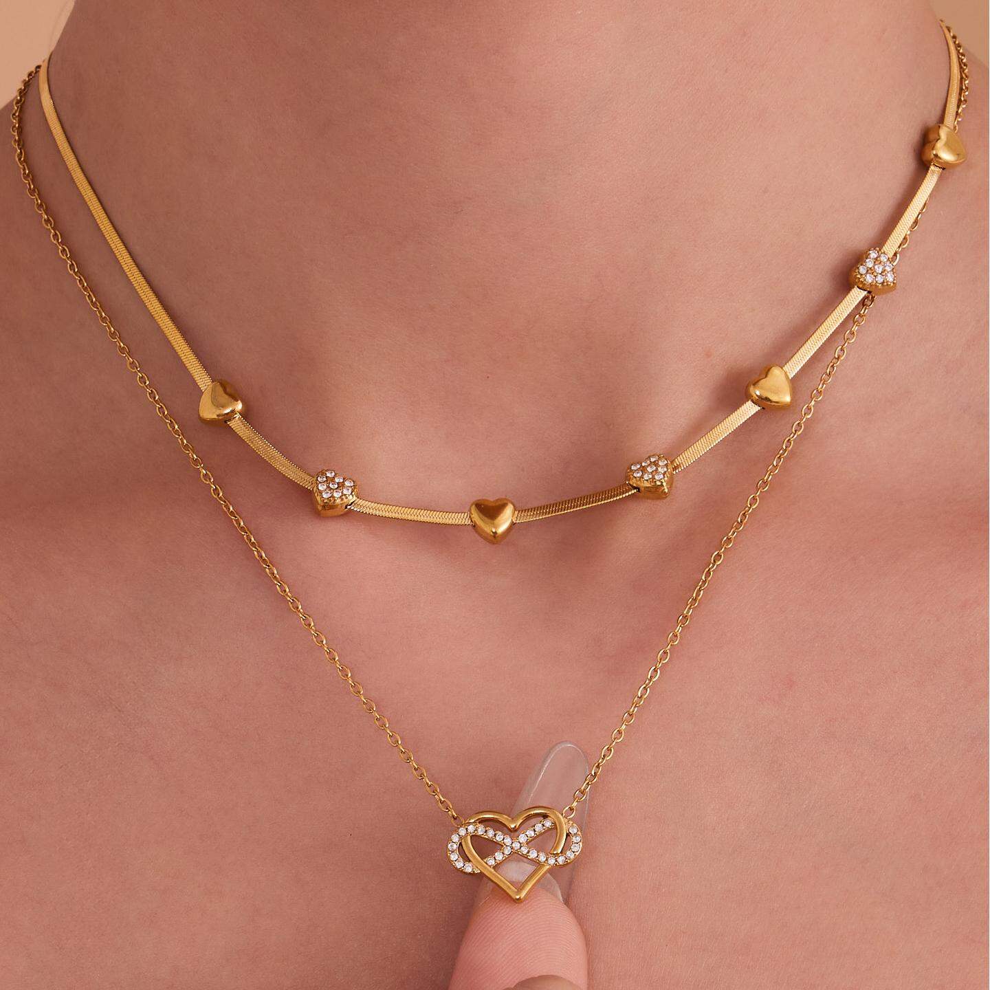 Romantic Heart&Infinity Stainless Steel Waterproof Gold Color Zircon Women's Jewelry Sets