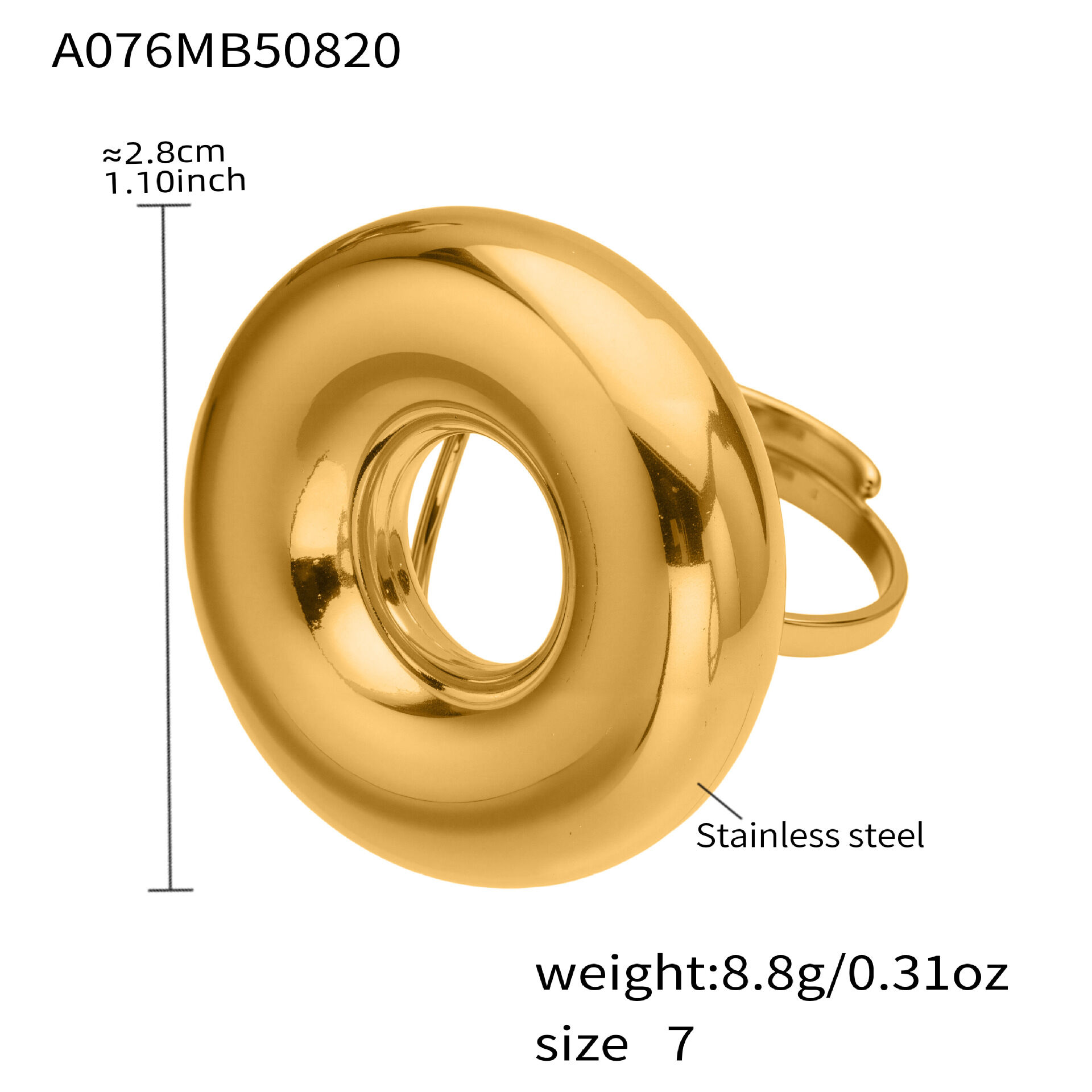 1 Stück eleganter runder, wasserdichter Statement-Ring aus Edelstahl in Goldfarbe Bild2