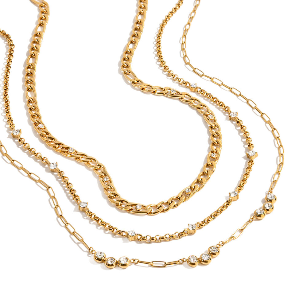 1 Stück elegante, gedrehte Damenkette aus wasserdichtem Edelstahl in Goldfarbe mit Zirkonia h5Bild7
