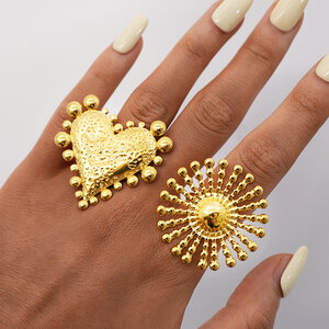 1 pezzo retrò cuore sole acciaio inossidabile impermeabile color oro anelli da donna h5 Immagine4