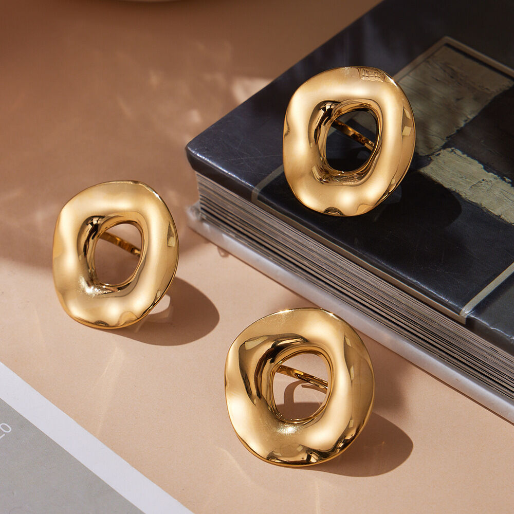 1 Piece Exaggerated Irregular Circle Stainless Steel Waterproof Gold Color Statement Rings h5 Picture3
